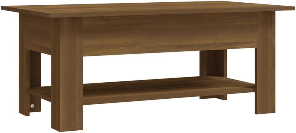 vidaXL Contemporary Coffee Table with Lower Shelf - Brown Oak Engineered Wood Aesthetic Design
