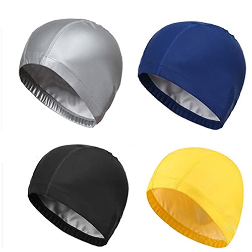 Snadulor 4 Pcs Unisex Swim Caps,PU Waterproof Fabric Swimming Cap Cloth Swimming Cap Bathing Caps for Adult Men Women with Short Long Hair,Random Colo
