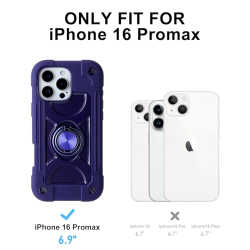 Image of MARKILL Compatible with iPhone with Built-in 360Rotating Ring Stand, Military Grade Drop Protection Full Body Rugged Heavy Duty Case Durable Cover (Deep Purple, iPhone 16 Pro Max 6.9 inch)
