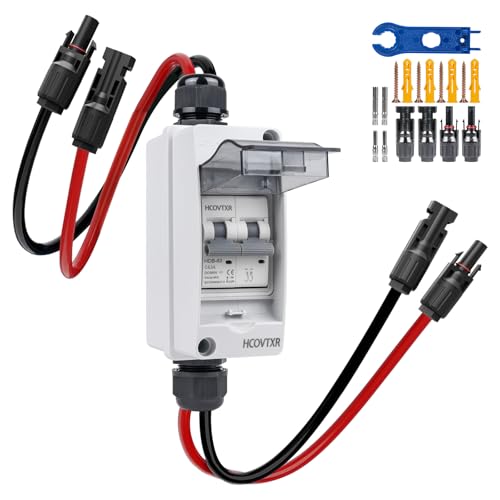 HCOVTXR Solar Panel Disconnect Switch 63A 550V DC PV Disconnect Switch with Solar Cable IP65 Outdoor Solar Circuit Breaker for Solar Panels Home Battery Systems(63A 550V)