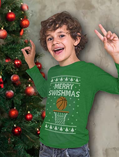 Tstars Merry Swishmas Boys Ugly Christmas Sweater Style Basketball Xmas Holiday Youth Kids Long Sleeve T-Shirt3