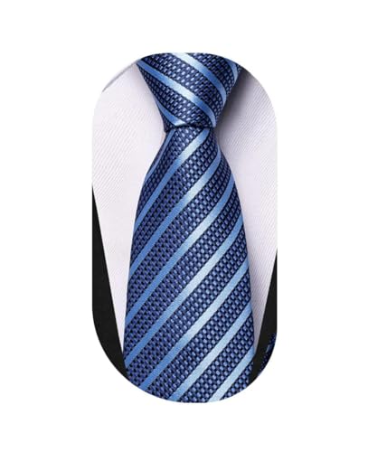 Dubulle Boys Tie Blue Self Tie Silk Striped Kids Necktie and Pocket Square Set for Age 8-11 Graduation School Uniform