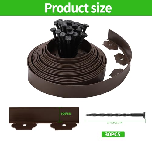 Landscape Edging Kit Flexible Lawn Edging, Landscape Edging Border 66 FT with 60 Spikes, 2" Tall No Dig Garden Edging Roll for Landscaping Flower Beds Yard Pathway (2IN x 66FT, Brown) by Ziprusburk - Image 7