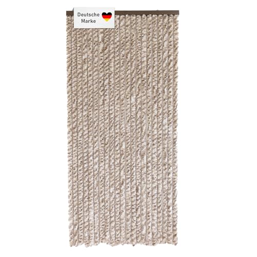 Lemodo Türvorhang Wohnwagen Flauschvorhang beige/braun/weiß meliert 90x200 cm Camping Vorhang als Fliegengitter für die Tür Insektenvorhang Fliegenschutz