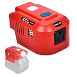 150W Portable Power Inverter Compatible with Milwaukee 18V Lithium Battery,with AC Outlet Dual USB and 200LM LED 18V DC to 120V AC for Tool Room,Garage,Camping etc(Batteries not Included)