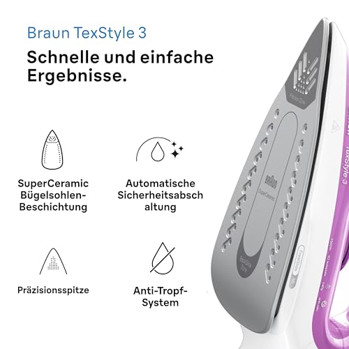 Braun TexStyle 3 SI 3030 PU Dampfbügeleisen - Bügeleisen mit FreeGlide 3D Bügelsohle, Selbstreinigungs Funktion, 2300 Watt… – Ansicht 2