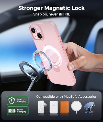 Image of FNTCASE for iPhone 15 Plus Case: iPhone 14 Plus Phone Case [360 Spin Magnetic Stand] [Compatible with Magsafe] [Screen Protector] Translucent Matte Military Grade Shockproof Phone Cover - Pink