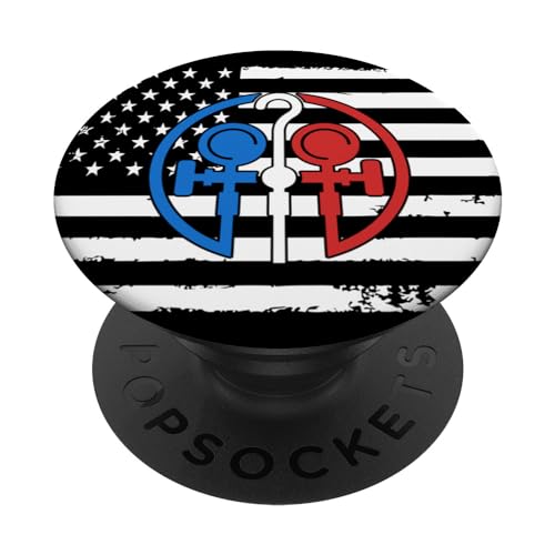 American HVAC Technician Flag Patriotic HVAC Mechanic Gauge PopSockets Standard PopGrip
