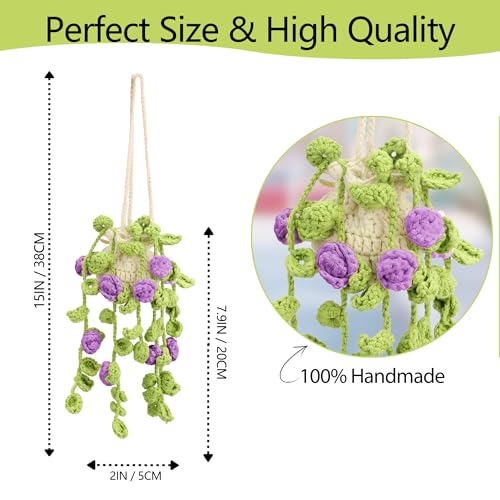 Image of Crochet Car Air Freshener Hanging, Cute Rear View Mirror Accessories Car Fresheners for Women, Handmade Car Hanging Accessories Car Air Freshener Diffuser, Purple Rose