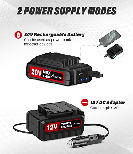 Avid Power Tire Inflator Portable Air Compressor, 20V Cordless Car Tire Pump W/Rechargeable Li-Ion Battery, 12V Car Power Adapter, Digital Pressure Gauge, 150Psi Tire Compressor For Many Inflatables #TOP2