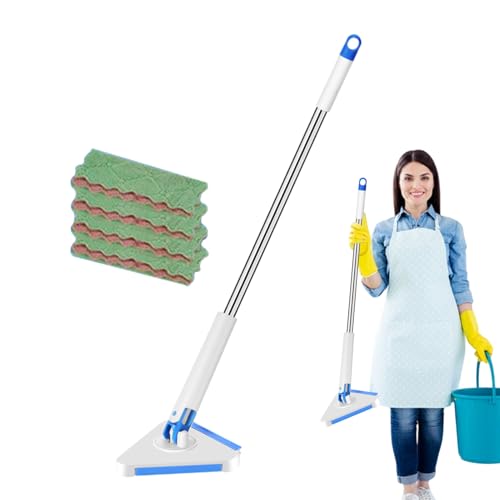 Trapeador triangular giratorio de 360 grados para limpieza de suelos, con 4 almohadillas, herramienta de limpieza multiusos con mango de 47 pulgadas para muebles, azulejos, zócalos, madera dura