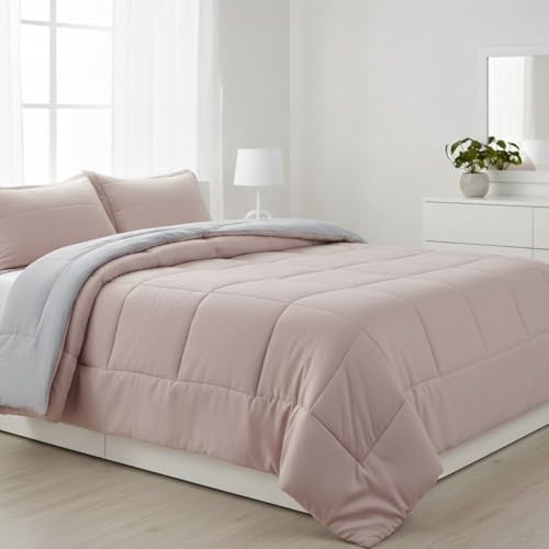 DONATELLA EDREDON Bicolor Tierra | Edredón Nordico Bicolor Reverisble | Duvet Microfibra Cálido Cómodo y Ligero | Calidad 400 gr - 105 cm., Rosa