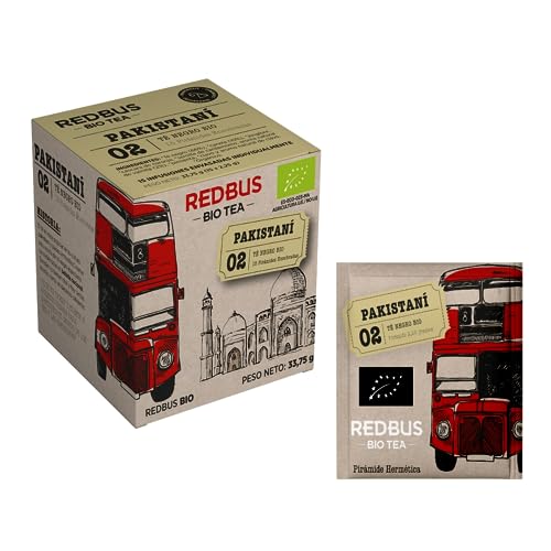 Redbus® | Tè Nero BIO Cannella & Zenzero | Tè Nero Pakistani Speziato | Tè Nero Filtri Confezionati Singolarmente - 15 Piramidi di Tè (33.75 Gr)