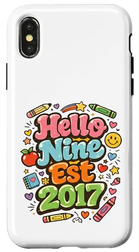 Hello Nine Est 2017 Happy 9th Birthday 9�΂̏��̎q �X�}�z�P�[�X iPhone X/XS �p