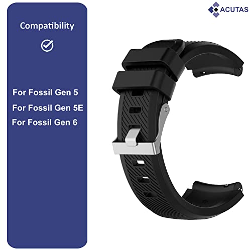 Image of ACUTAS Silicone 22mm Sports Band Soft Silicone Wristband Compatible for Fossil Gen 5 | Fossil Gen 5E | Fossil Gen 6 44mm Smartwatch (Black)