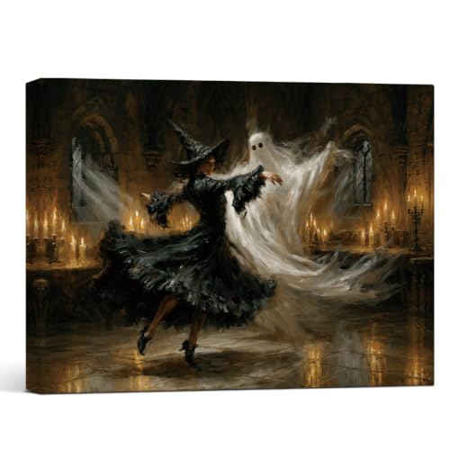 DNALWND Witch and Ghost Dancing Wall Art, Vintage Gothic Halloween Decor