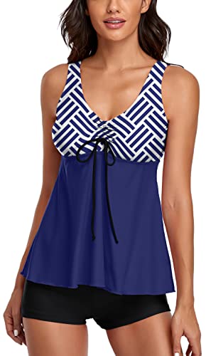 Tummy Control Tankini Bathing Suits for Women 2 Piece Swimsuits Tank Top with Boyshorts