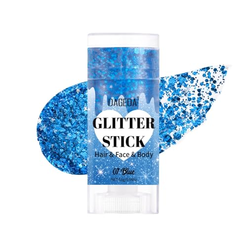 Prreal Body Glitter Stick, Sparkly Face Glitter Gel Makeup,Holographic Hair Glitters Mermaid Sequins Makeup Rave Outfit for Women, Shimmer Face Paint Stick Festival Accessories, Blue