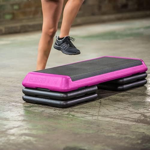 Safety is a top priority with this exercise step platform, featuring a grooved, nonslip surface for secure footing and four nonskid feet on each riser and platform to prevent sliding or scratching of floors. The comfort cushion top provides a premium nonslip surface to ensure a comfortable workout experience. Supporting up to 350 lbs, this exercise step platform is suitable for beginners and experts alike, offering a customizable workout option for a wide range of exercises.