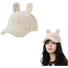 Cute Hat for Women Winter Wool Cat Rabbit Ears Soft Beanie Slouchy Baseball Cap Vintage Casual Sports
