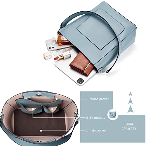 Bromen Hobo Bags For Women Leather Handbags Designer Shoulder Bucket Crossbody Purse Blue #TOP4