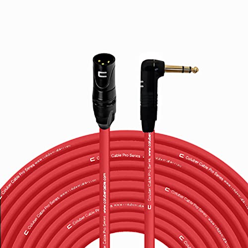 Balanced XLR Cable Male to Right Angle 1/4" TRS - 75 Feet Red - Pro 3-Pin Microphone Connector for Powered Speakers, Audio Interface or Mixer for Live Performance & Recording