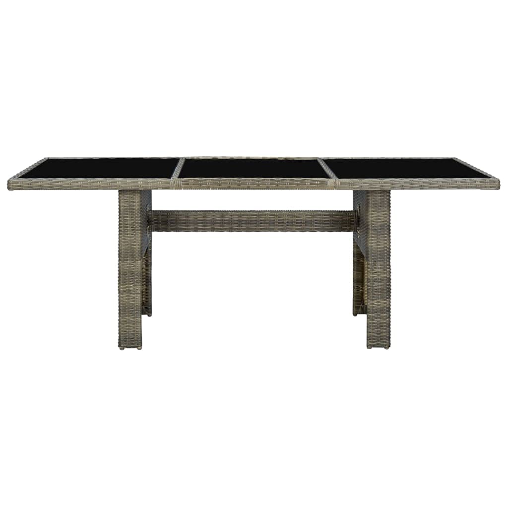 Mesa de jardín de poliratán marrón con tablero de cristal templado, 200 x 100 x 74 cm, resistente a la intemperie, marco de acero pulverizado, mesa para terraza, balcón, salón, exterior