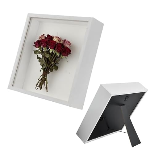 Cornice 3D Profonda per Oggetti a 5 cm, Cornice Portafoto da Riempire, Cornice Contenitore, Cornici per Foto Legno con Pannello in Acrilico per Medaglia Fiore Regali Souvenir (25x25cm,Bianco)