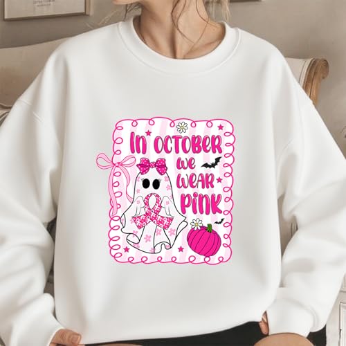 In October We Wear Pink Sweatshirt Cute Halloween Sweatshirt2