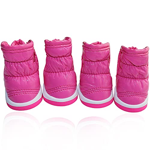 BESUNTEK Dog Shoes, Puppy Dog Boots, Leather Waterproof Non-Slip Rubber Soles with Warm Lining Snow Boots, Dog Paw Protector for Small Dogs. 2 Pairs (L, Pink) BESUNTEK Dog Shoes, Puppy Dog Boots, Leather Waterproof Non-Slip Rubber Soles with Warm Lining Snow Boots, Dog Paw Protector for Small Dogs. 2 Pairs (L, Pink)