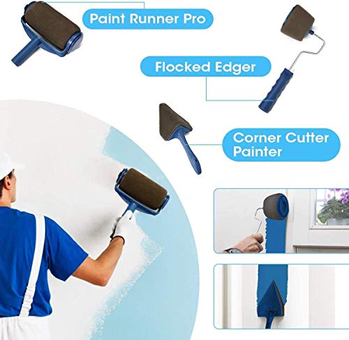 9Pcs Paint Roller Set, LIUMY Paint Runner Kit with 3 Knots Extension Pole,Handle Tool Painting Brush Set for House Wall,School & Office Wall, Ceiling,Quickly Decorate in Just Minutes (Blue)