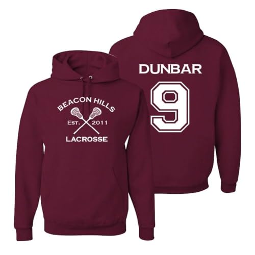 Studio 9Thirty3 Dunbar 9 Beacon Hills Hoodie – Adult Retro 2-Sided Fan Pullover Sweatshirt, Vintage Varsity Style (Medium, Maroon)