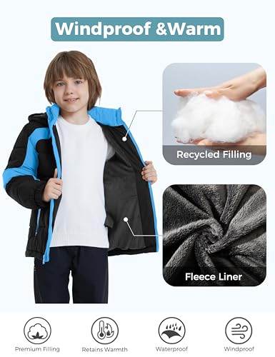 ZSHOW Boys' Hooded Puffer Jacket Waterproof Warm Winter Coat Soft Fleece Lined Outerwear Jacket4