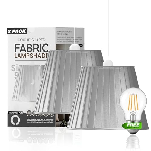 2 Pack Linen Lampshade, Easy Assembly Coolie Fabric with Free A60 LED Bulb