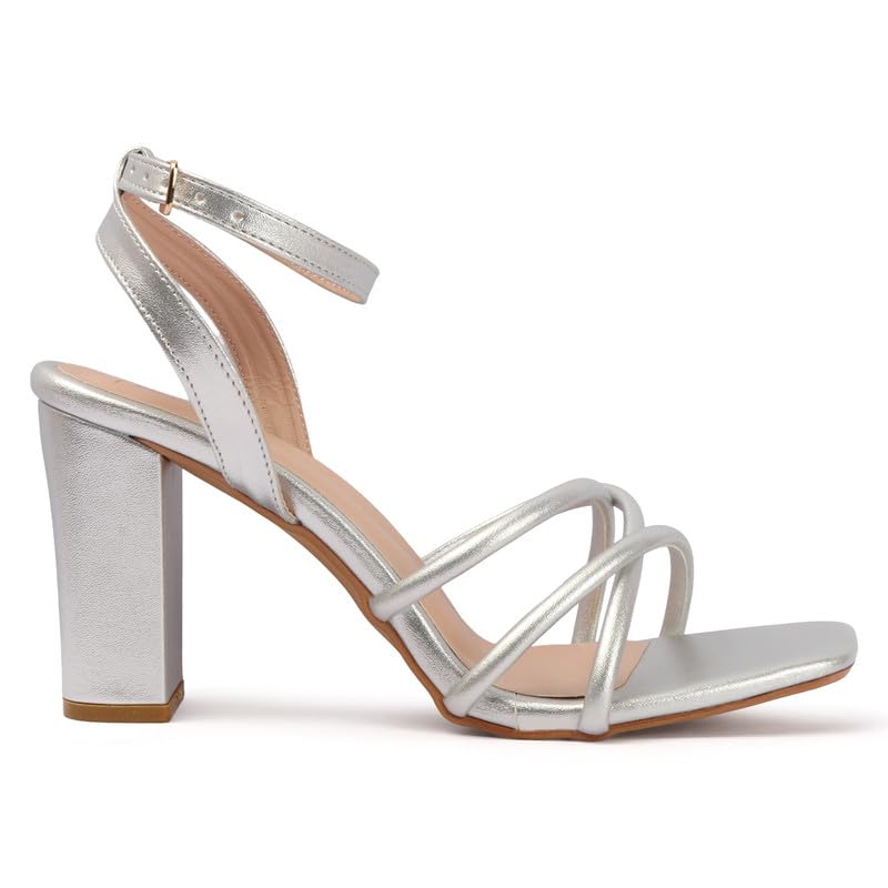 Image of FALENCIA Women's Strappy Block Heel Sandals - Square Toe Ankle Strap Dress Shoes