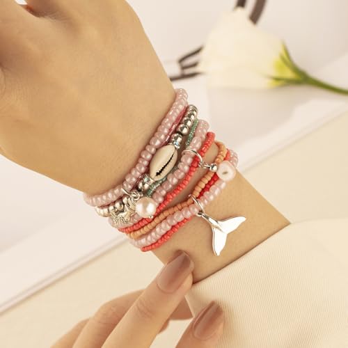 Fuqimanman2020 Ocean Beach Holiday Seashell Pearl Little Whale Multi-layer Bracelet Mermaid Shell Pendant Elastic Bracelet3