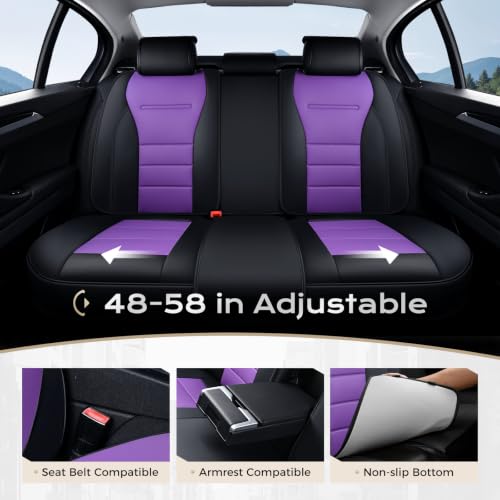 Image of Coverado Car Seat Covers Full Set, Nappa Leather Seat Covers for Cars, Car Seat Protector Car Seat Cushion, Front and Back Seat Protectors Cushions Universal Fit for Most Cars Vehicles(Black&Purple)
