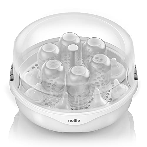 Nuliie Microwave Steam Sterilizer, Sterilizing 6 Bottles in 2 mins, Bottle Sterilizer for Babies with a Clamp, Gray