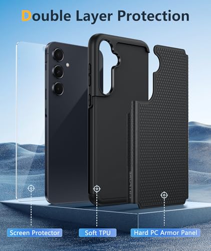 Image of FNTCASE for Galaxy A35-5G Phone Case - Military Grade Drop Protection, 14ft Drop Tested, Screen Protector Included, Anti-Slip Textured, TPU+PC Dual Layer Shockproof Samsung a35 Case Cover (Black)