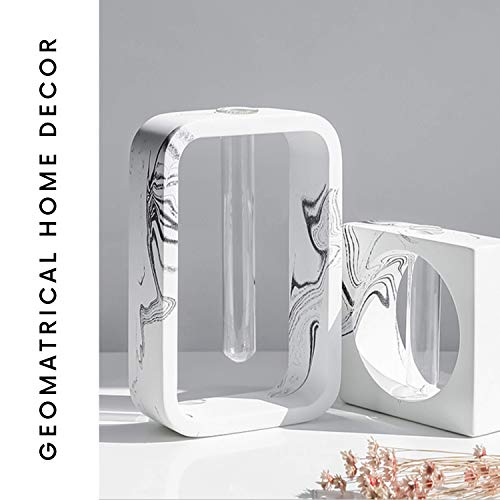Zhooshz Flower Bud Tube Vase | Made From Concrete Cement | Handmade Ink Effect Design And Smooth Polished | Home Decor And Centerpiece | Geometric Shape (Rectangle) #TOP3