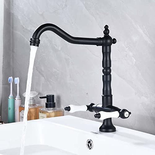 Mitigeur de lavabo de salle de bain rétro anti-éclaboussures avec robinet en laiton 360°