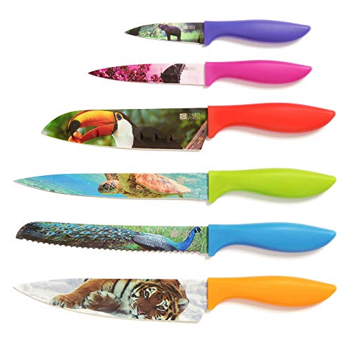 Chef's Vision Wildlife Knife Set Bundled With Behold Free Standing Magnetic Holder Bamboo #TOP1