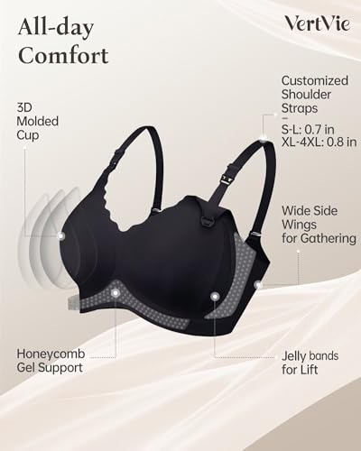 Image of Vertvie Seamless Nursing Bras for Breastfeeding Jelly Support | No Underwire, Maternity Sleep Bralettes, Pregnancy Wireless Bra for Women, Full Coverage, V-Neck, Comfortable, Breathable