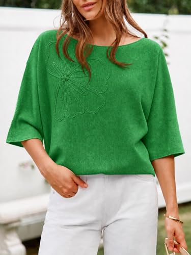 Image of Cicy Bell Womens Half Sleeve Sweaters Oversized Boat Neck Knitted Pullover Sweater Trendy Casual Loose Fit Fall Tops
