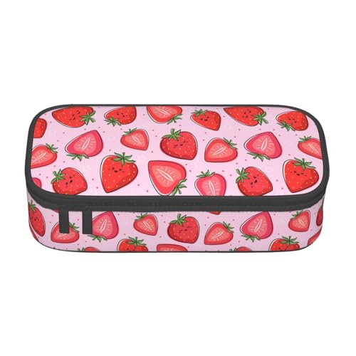 Image of Pink Strawberry Girly Fruit Pencil Case Big Capacity Storage Pencil Pouch Stationery Bags With Zipper Portable Pen Holder Box Organizer For Boys Student College School Office Supplies