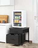 YMYNY Mini Fridge Stand with Storage, Mini Fridge Cabinet with Fabric drawers, 250lbs Heavy-Duty Compact Refrigerator Table, Coffee Bar Shelf, for Home, Office, Bedroom, Black HBR008B