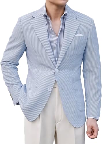 Men Seersucker Sports Jacket Suits Coat Classic Summer Blazer Seersucker Suit for Men Beach Wedding Tuxedo Blazers