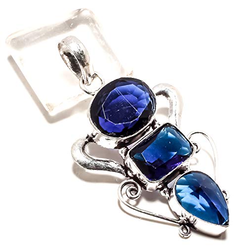 Pendentif saphir bleu cabochon et bélière unique fait main en argent 925