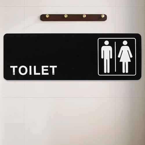 DWUENT Toilet Sign, Toilet Door Sign, WC Signs, Black Acrylic Restroom Signs, 23x8cm Self-Adhesive Bathroom Door Plaque for Indoor Use