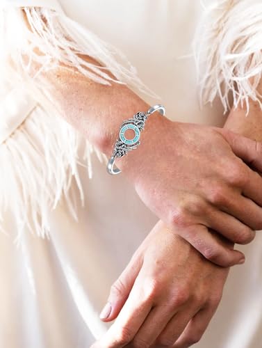 Genuine Turquoise Rose Bracelet, Sterling Silver Boho Adjustable Bangle Cuff Native American Jewelry for Women, Fit for 6.5 7 7.5 Inches4